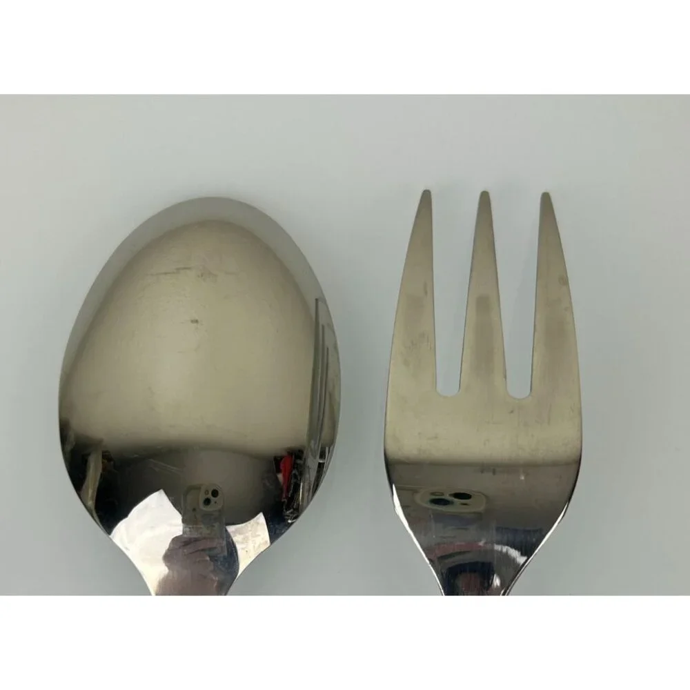 INOX Napoleon 18/10 Made in Italy Blue Stainless Steel Serving Spoon & Fork 9.5